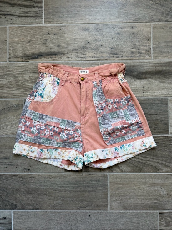 POL Pants - POL Pink Floral Patchwork Denim Style Shorts Size Small